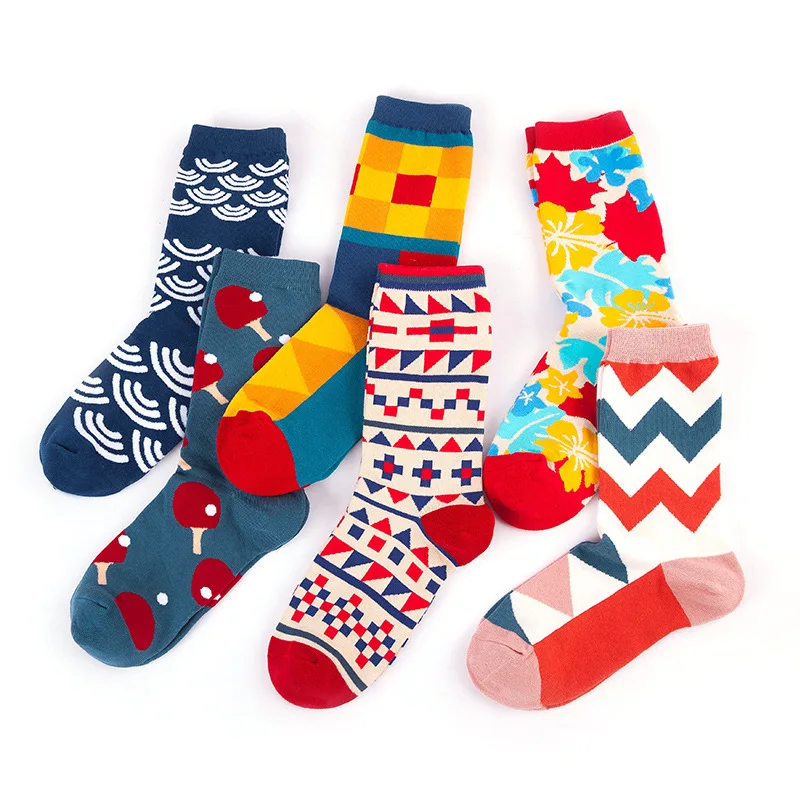

Novelty happy funny socks striped flowers table tennis geometric pattern socks unisex autumn winter cotton socks Christmas gifts