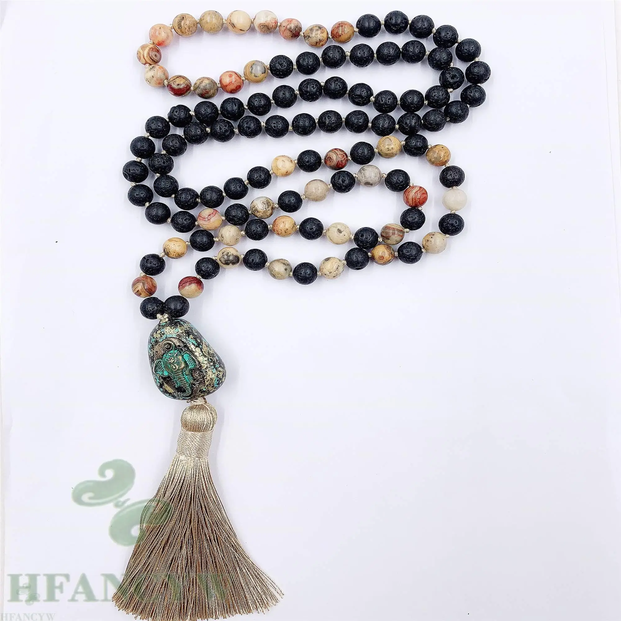 

6mm Natural Picture Stone 108 Beads Tassel Knotted Necklace Cuff Bless Spirituality Yoga Reiki Classic Pray Meditation