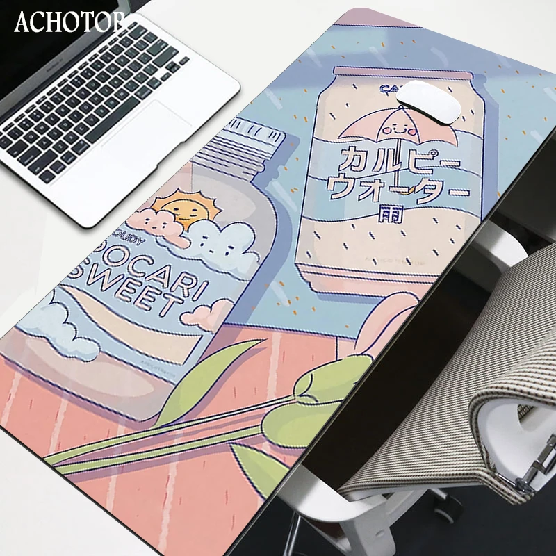 Pink Anime Mouse Pad Gamer Cute Kawaii XXL Gaming Mousepad Rubber Otaku Locking Edge 900X400MM Laptop Notebook Keyboard Desk Mat