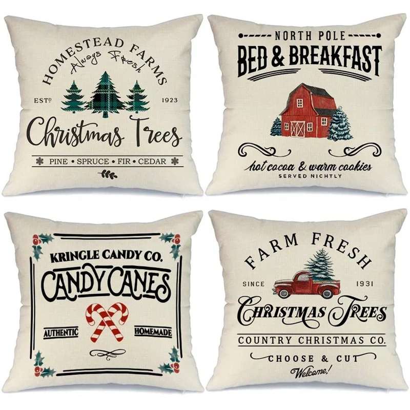 Christmas Pillow Covers Farm Tree Red Truck Throw Pillows Farmhouse Decor For Home Xmas Decorations | Дом и сад