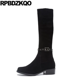

long ladies women boots winter 2019 diamond stretch big size tall chunky rhinestone 10 knee high shoes crystal round toe black