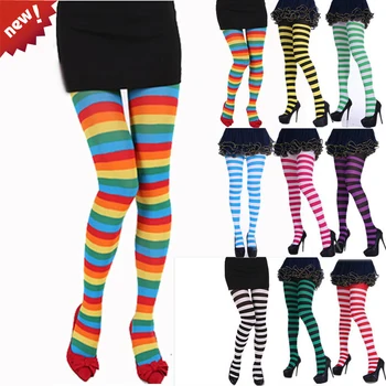 

Women Tights Ladies Christmas Sexy Thigh High Waist Fancy Accessory Casual Party Elastic Stretch Autumn Spring Stripe Skinny