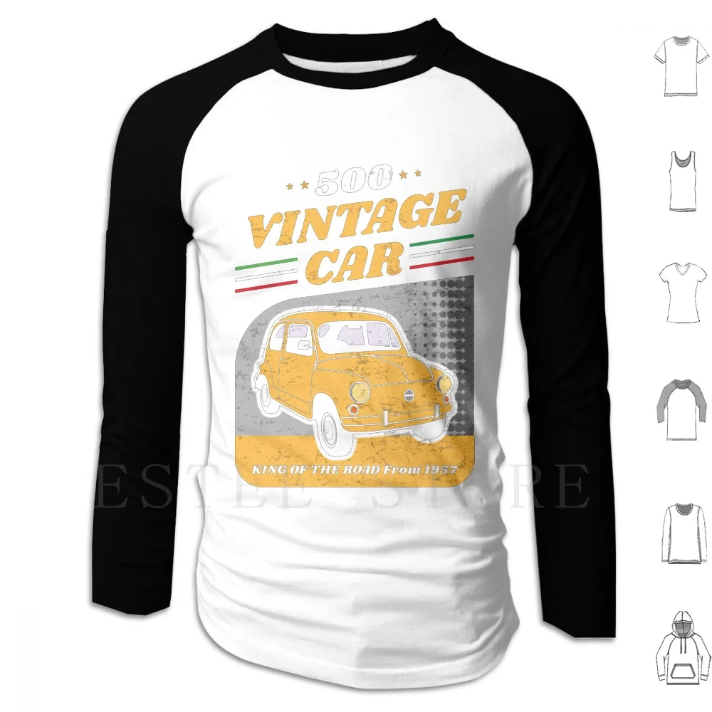 Fiat 500 Vintage Car Made In Italy Felpe Con Cappuccio Manica Lunga Multipla Abarth 595 Fiat Talento Fiat 127 Fiat Five Secolo