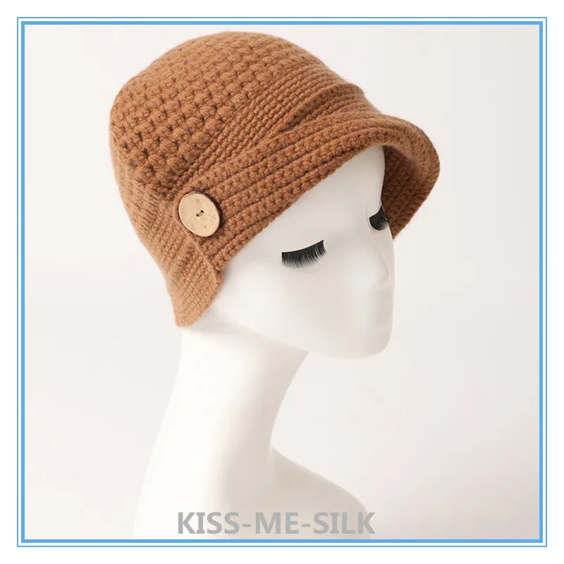 

KMS Autumn and Winter Solid Color Plain Cashmere Knitted Dome Hat Cap for Women 27*14CM/90G