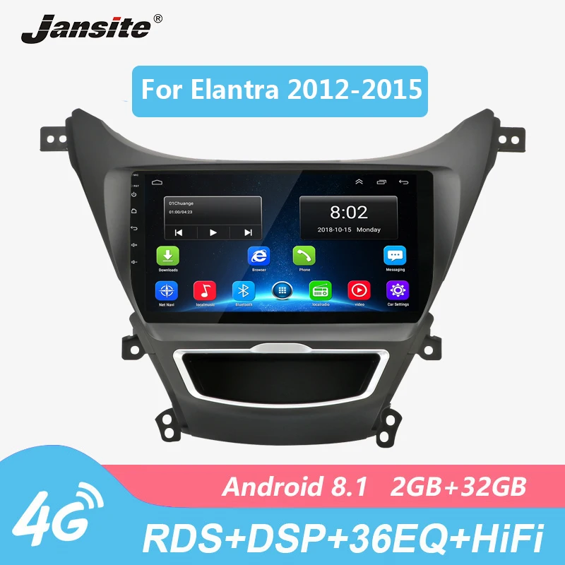 

Jansite RDS DSP 9" Car Radio For Hyundai Elantra 2012-2015 Android 36EQ 2G+32G Touch screen multimedia video players with frame