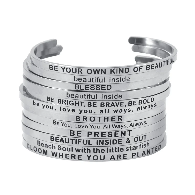 Stainless Steel 7mm Band Bangle Engraved Positive Inspirational Quote