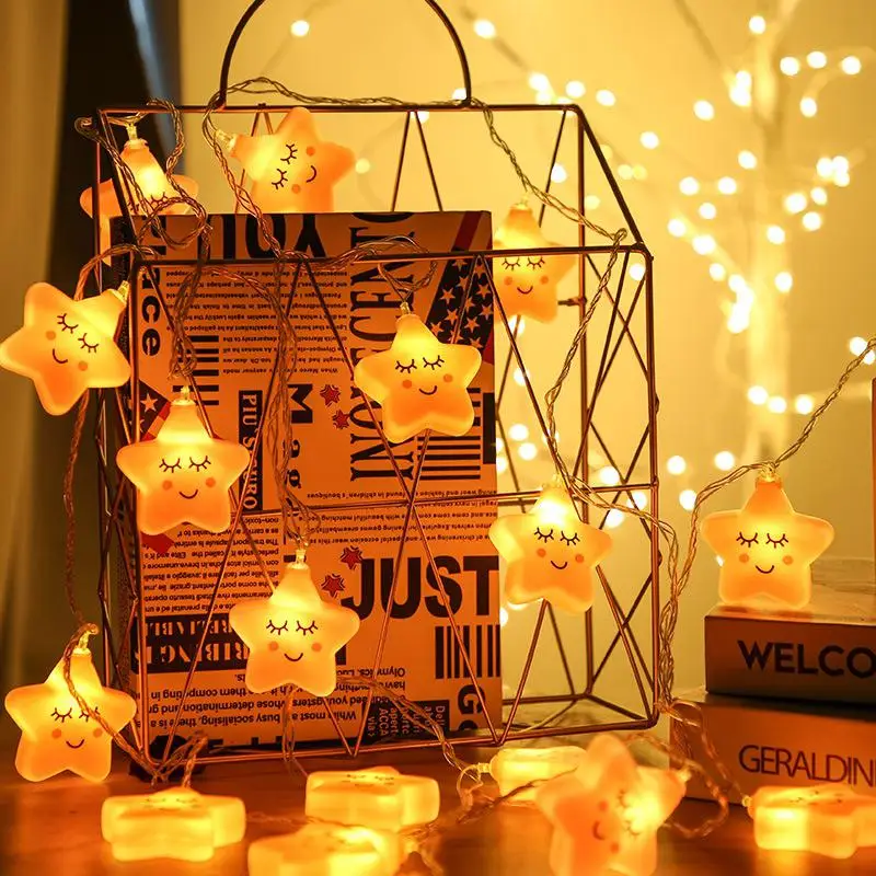 1.5M 10LED Led Shy Expression Star Light String Cute Smile Color Lights Ins Photo Wall Girl Heart Net Red Bedroom Decoration