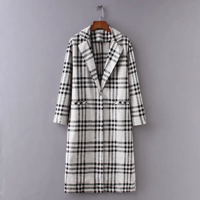 Женская одежда осень 2019 новый костюм с воротником а-образная пуговица клетчатая