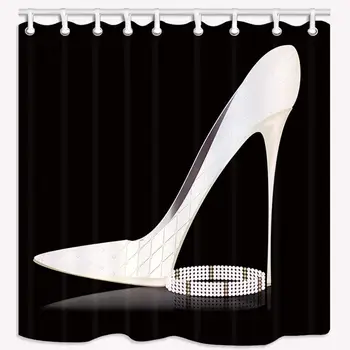 

Ladys Shower Curtain,Girls White Shiny High Heels Chainlet Rings Design Polyester Waterproof Fabric with 12 Rust Proof
