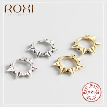 

ROXI 925 Sterling Silver Round Black Crystal Rivet Stud Earrings for Women Punk Unisex Earrings Accessory Street Style Earrings