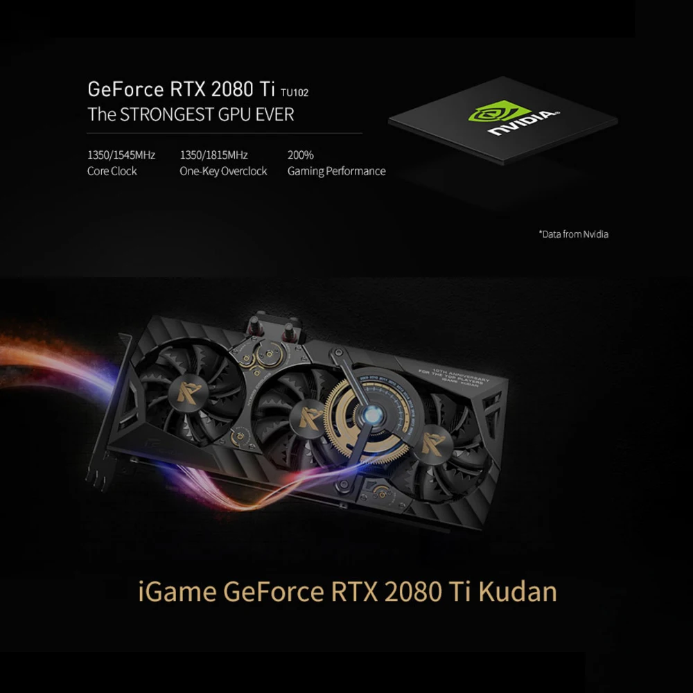 Красочные iGame GeForce RTX 2080 Ti Kudan GDDR6 11 ГБ графическая карта 1818 МГц один ключ Overclock Gaming GPU графическая карта для игровых ПК