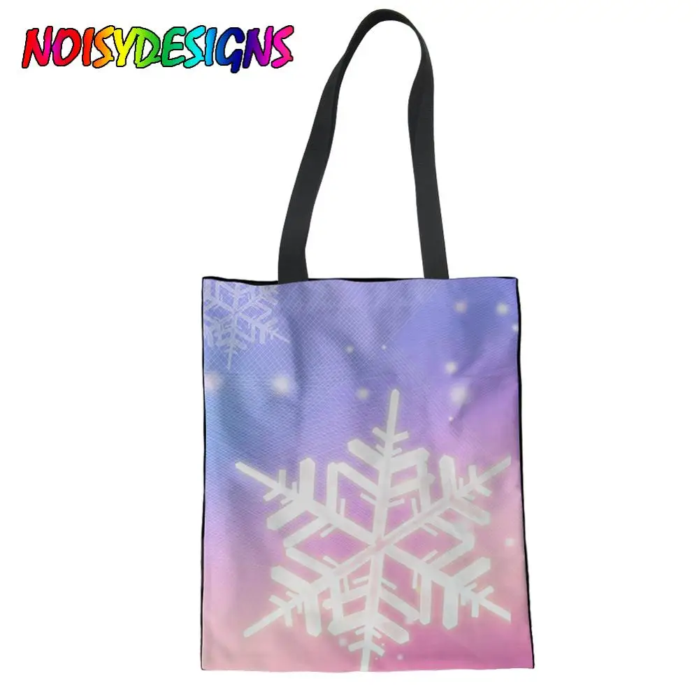 Бесшумные дизайнерские сумки-тоут со снежными хлопьями, женские сумки, холщовые многоразовые сумки для покупок, складные школьные сумки с рождественским принтом