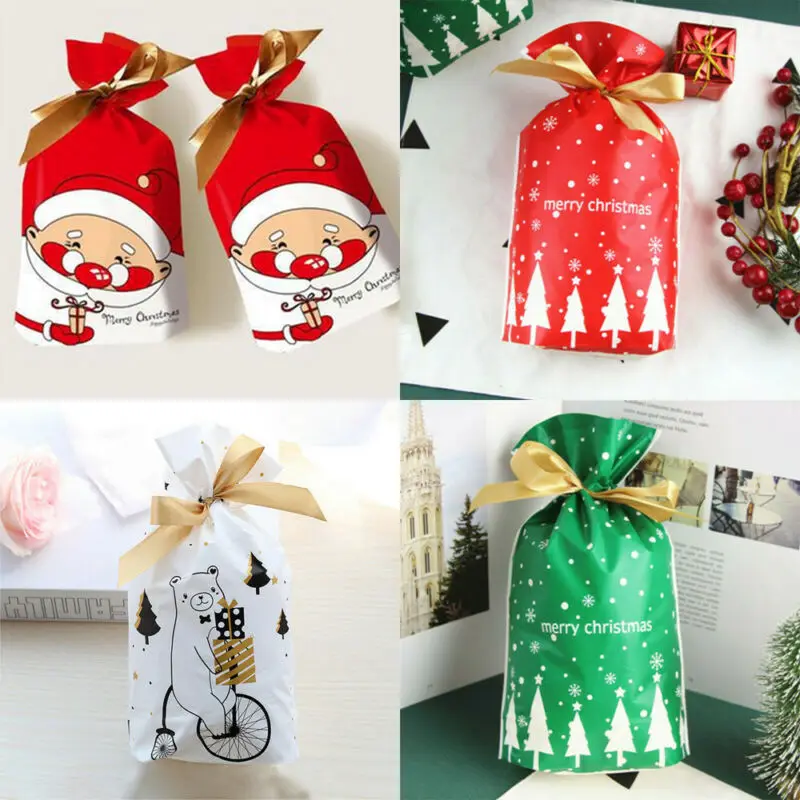 50 PCS Christmas Candy Bags Storage Sacks Reusable Drawstring Wrap Present Gift