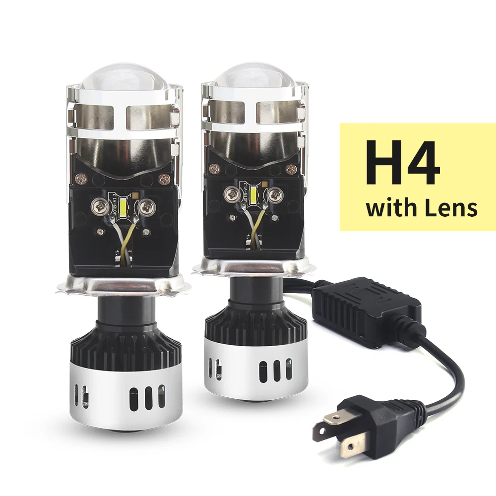 2 шт. H4 мини би светодиодный проектор Объектив фара мотоцикл светодиодная лампочка для авто лампы 12 В дальнего света ближнего света все в одном автомобиль огни