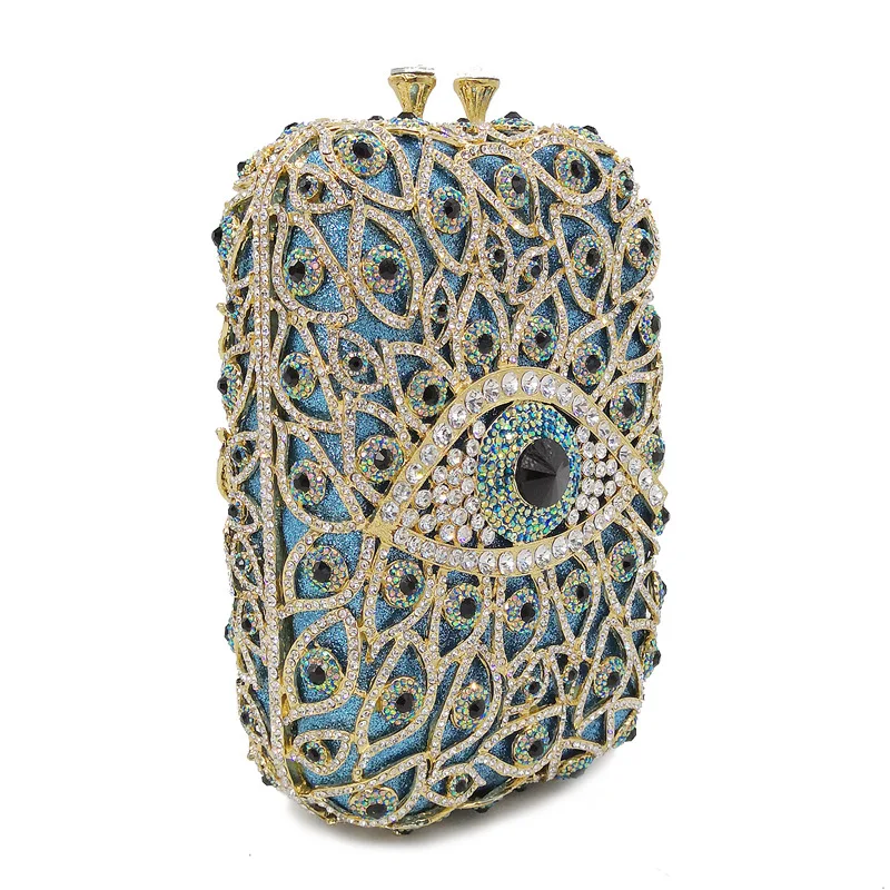 XIYUA Elegant Bling Women Evil Eye Crystal Clutch Bag Evening Bags Rhinestone Flower Minaudiere Handbags Wedding Party Purse