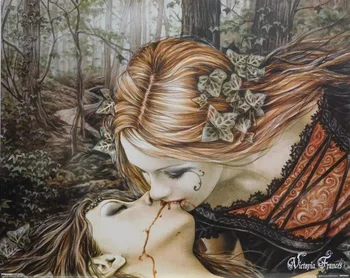 

VICTORIA FRANCES PINUP GIRLS KISSING SILK POSTER Decorative painting 24X36INCH