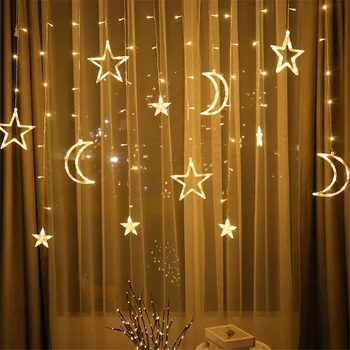 

LED Moon Star Flash String Light Bar Coffee Shop Bedroom with Decorative Star Moon Curtain Light