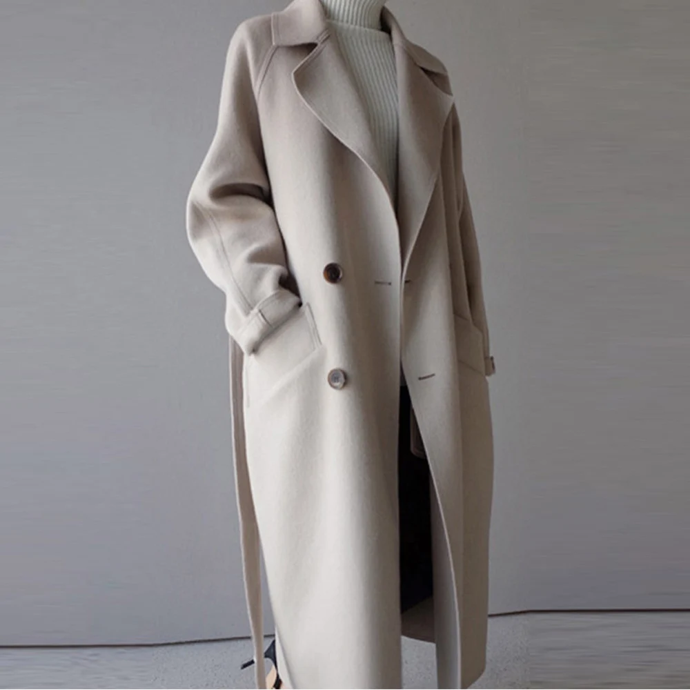 Зимнее женское пальто, белое шерстяное пальто, женское корейское модное офисное Женское пальто, Тренч размера плюс, верхняя одежда, шерстяное пальто