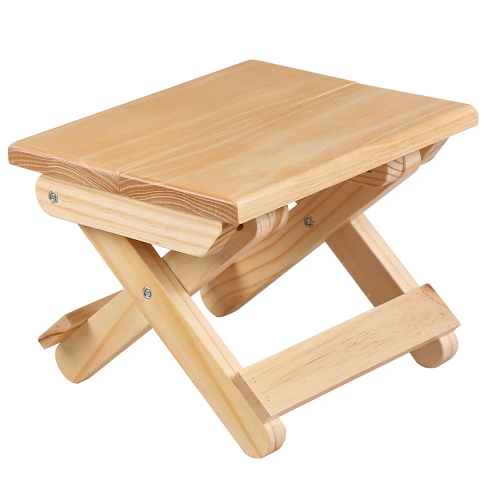 Pine Wood Folding Stool Portable Household Solid Wood Fishing Small Square Stool