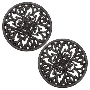 

6.7Inch Cast Iron Trivet Decorative Round Mat Hot Pot Holder Pads Feet for Rustic Kitchen Counter or Dining Table 2 Pcs