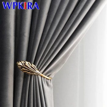 

Luxury Thickened Silk Velvet Shading Curtain Modern Retro American Light Gray Industrial Style Living room Window Curtains AD193