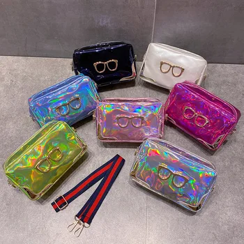 

Women Laser Crossbody Bag Messenger Shoulder Bag 2020 Laser Unisex Wholesale Gel Square Stripe Sling Glasses Cool Laser Bag