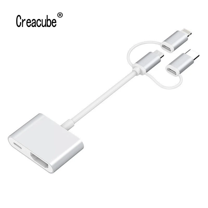 

3 in 1 Type C Micro USB to HDMI Cable Display Adapter For iPhone X XS MAX Samsung S10+ iOS Lighting Type C Android Phone to TV