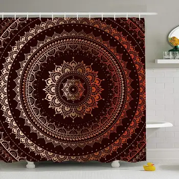 

Shower Curtain Set with Hooks 60x72 Circle On Sun Decoration Ornament Cover Black Texture Design Textile Indian Abstract Luck
