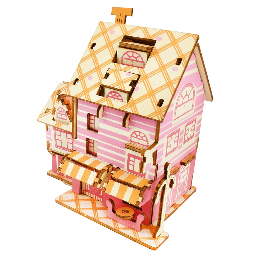 3D деревянная головоломка Розовый французский кафе модель развивающая игрушка для детей продвижение родителей и детей DIY iq игра деревянная