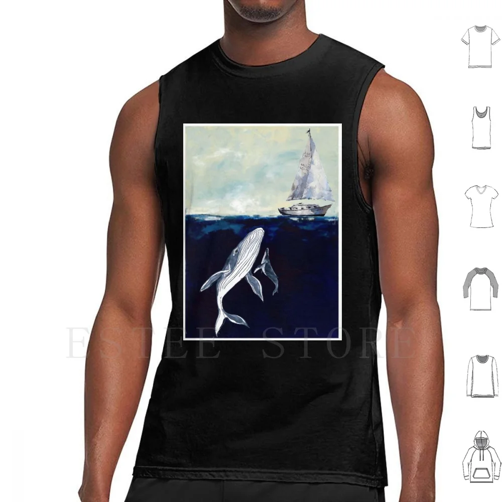 Canottiere Balena Canottiera Barca Oceano Mare Balena Animali Animali Blu Natura Balene Gobba Grigio Beluga Acquerello Bambini