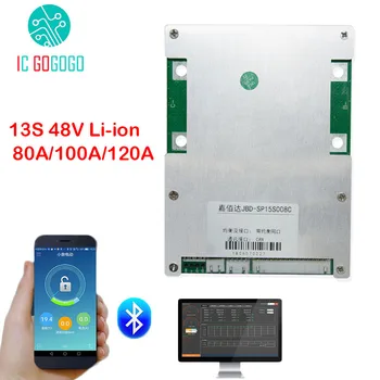 

13S 48V Smart Li-ion ion Lithium 3.7V Battery Protection Board PC Phone Bluetooth APP 80A 100A 120A BMS Pack Balance CAN JBD