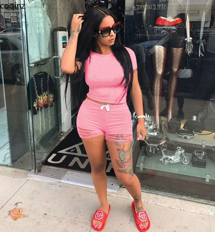 

Plus Size Summer Two Piece Set Crop Top and Shorts 2 Piece Set Women Club Outfits Matching Sets Ensemble Femme 2 Pieces CY9027
