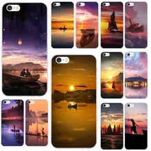Perahu Laut Pemandangan Matahari Terbenam untuk iPhone X XR X MAX 7 6 6 S Plus 4 4S 5 5S SE 5C Tas Silikon Lembut Telepon Kasus(China)