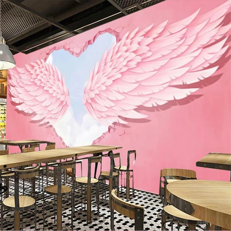 Beibehang-papel-de-parede-Retro-3D-pink-love-angel-wings-tooling-background-custom-large-mural-green (1)