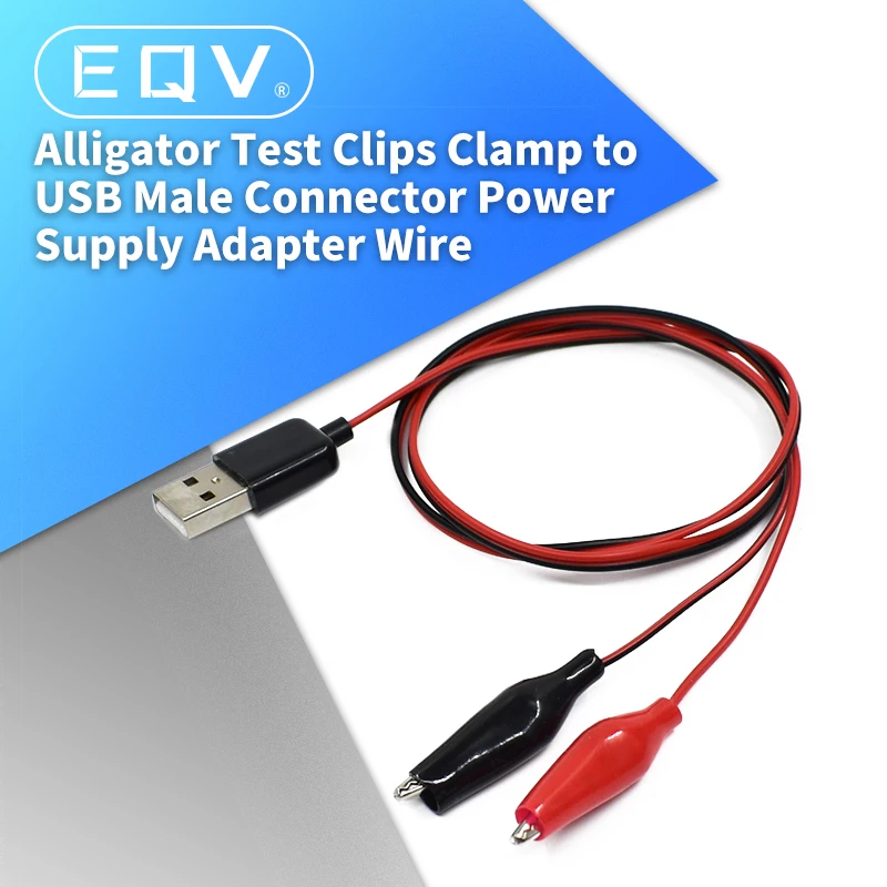 60CM Alligator Test Cilp To USB Male Connector Adapter Crocodile Clamp Clip Power Cable | Электронные компоненты и