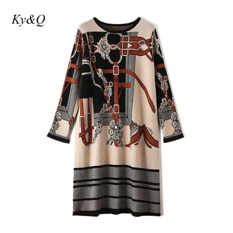 Женское винтажное платье-свитер средней длины свободное трикотажное