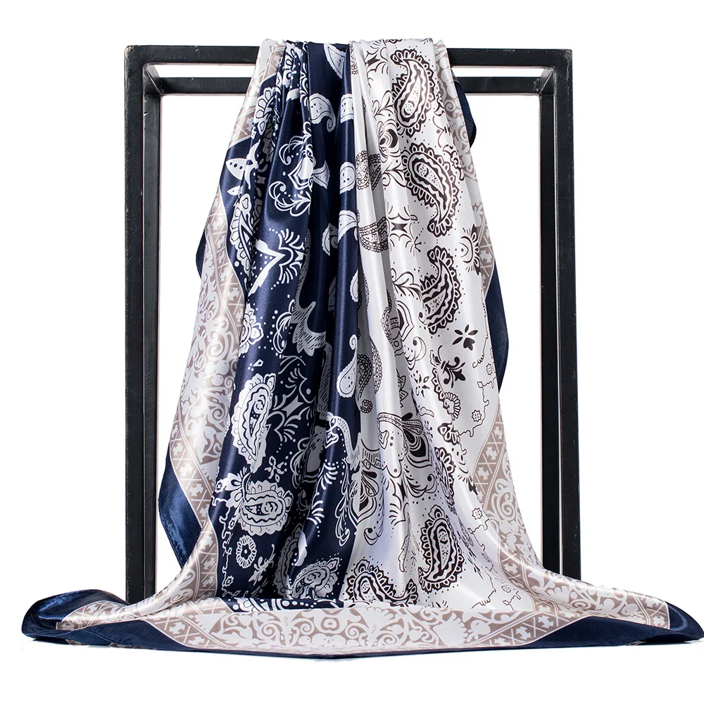 Модный, Шелковый, сатиновый хиджаб шарф для женщин квадратный платок сумка для волос шарфы платок 90*90 см шейный платок и шали