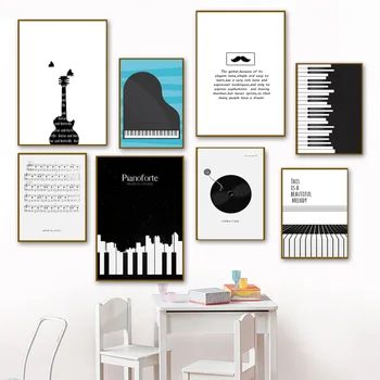 

Music Theme Canvas Painting Nordic Musical Notes Modern Poster Black White Line Piano Key Home Pictures Living Room Decortion