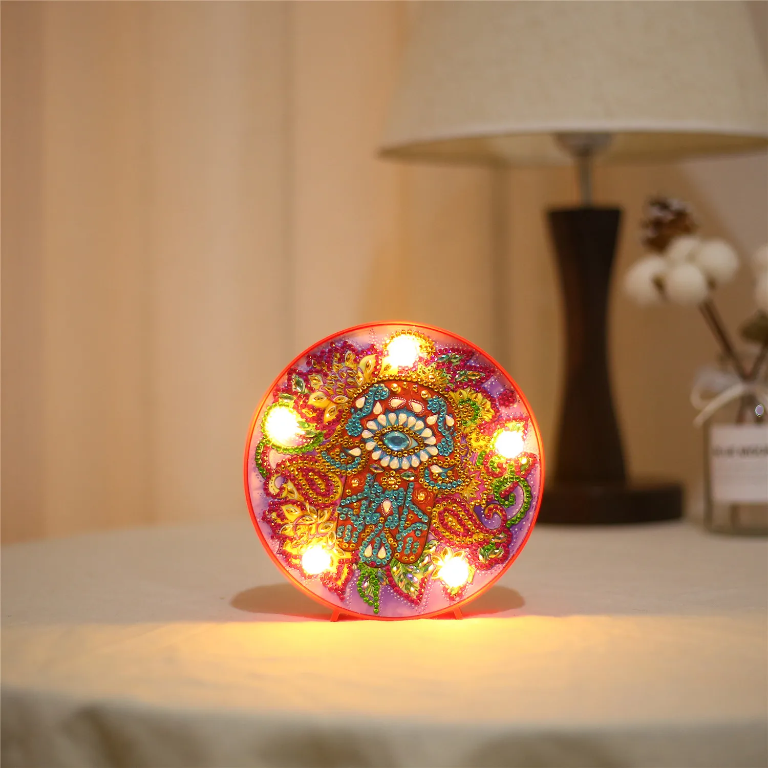 Christmas Hot Sale Round Circle Animal Mandala Landscape Diy Diamond Painting Led Light Lamp On The Table Round Shinny Beads - Цвет: ZXD008