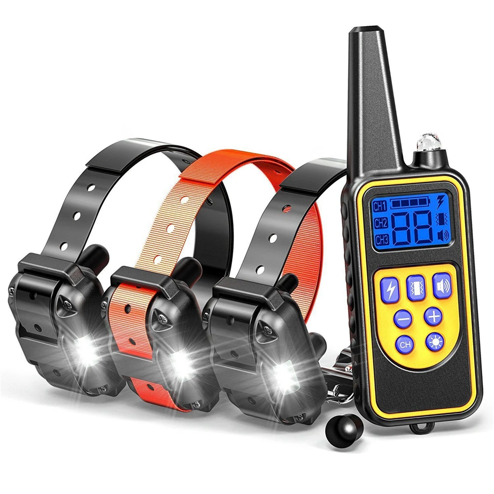Collar de entrenamiento eléctrico para perro, recargable, Control remoto para mascotas, perros, con pantalla LCD, sonido de vibración de choque, 800m