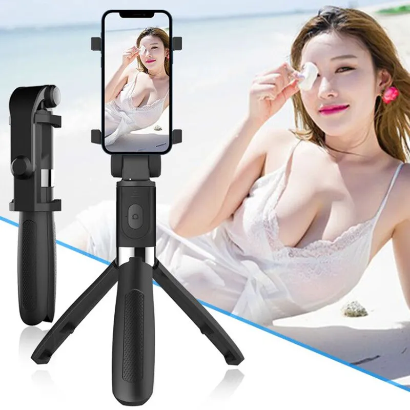 KAIQISJ-Palo de selfi inalámbrico con Bluetooth, para iphone/Android/Huawei, soporte triangular de mano universal en vivo