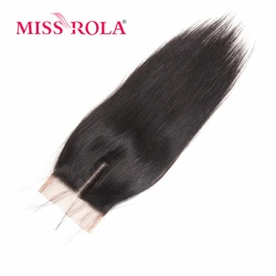 Miss Rola Brazilian 4x1 Lace Part Closure Machine Made Straight Hair Closure 100% Human Hair Natural Color Remy Hair