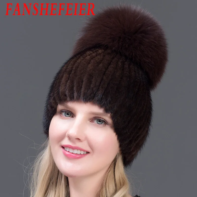 Real nerz hut für winter frauen frautiert gestrickte nerz cappe mit fuchs pelz neue heisse verkauf hohe qualitaliyat frauen mumt - Цвет: colour5