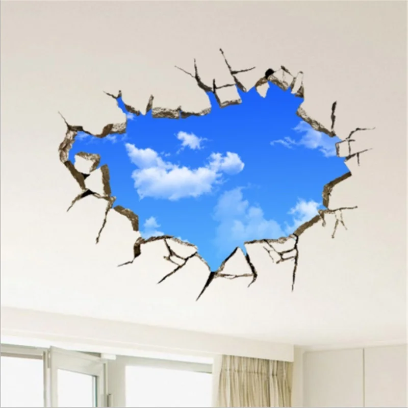 

3D three-dimensional wall stickers blue sky white clouds landscaping decorative wall background wall decoration