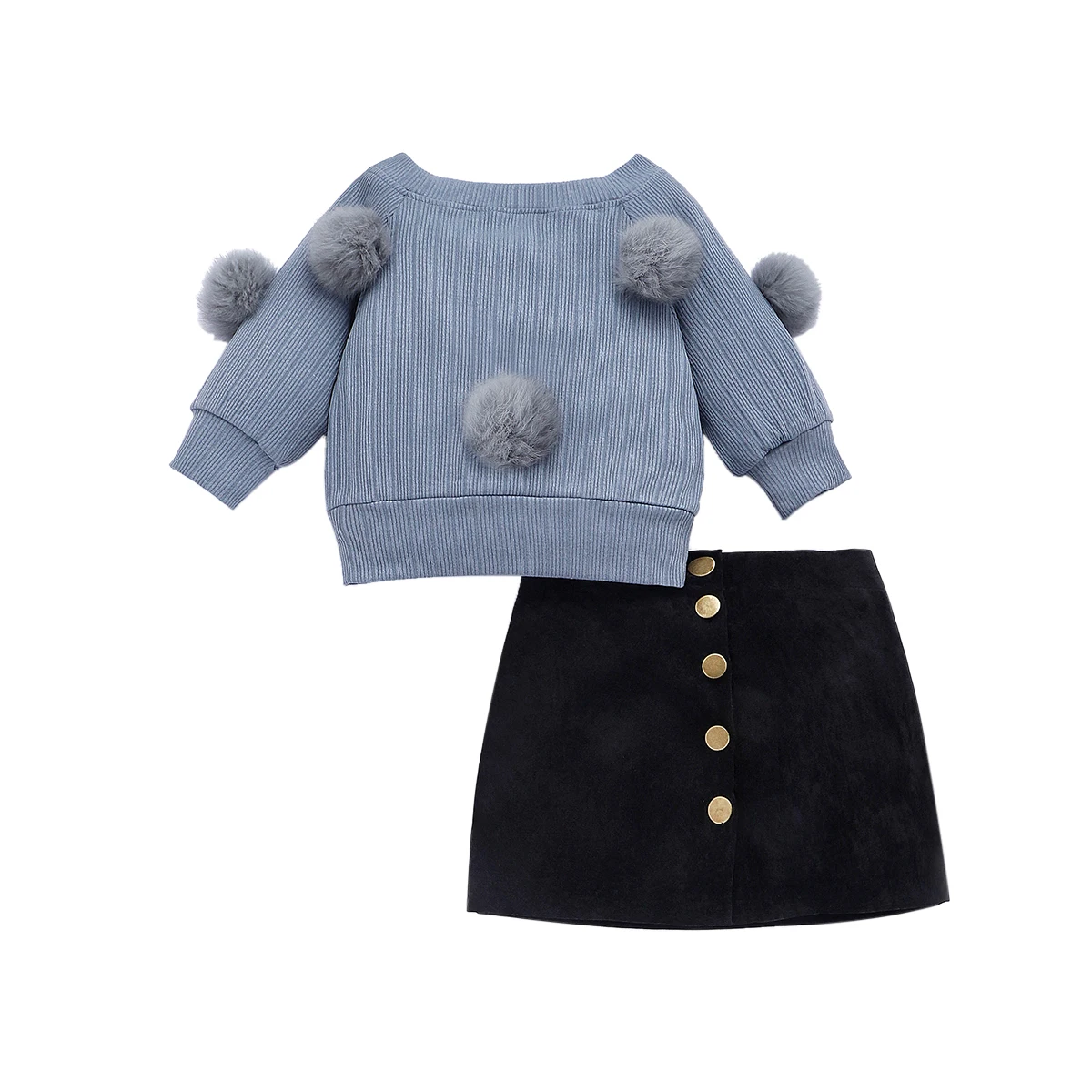 Комплекты одежды для маленьких девочек из 2 предметов синий свитер с длинными рукавами Топы, мини-юбки, осенняя одежда