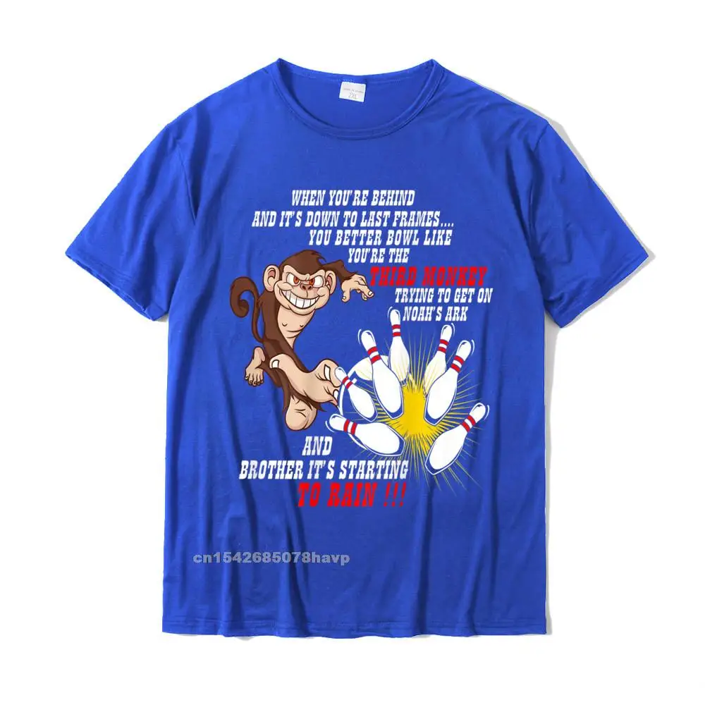 Round Collar Comics Pure Cotton Men's T Shirts Simple Style Short Sleeve T Shirt Hip Hop Funny Tee-Shirt Wholesale Bowl Like Youre The 3rd Monkey Short Sleeve Bowling Shirt__2477. blue