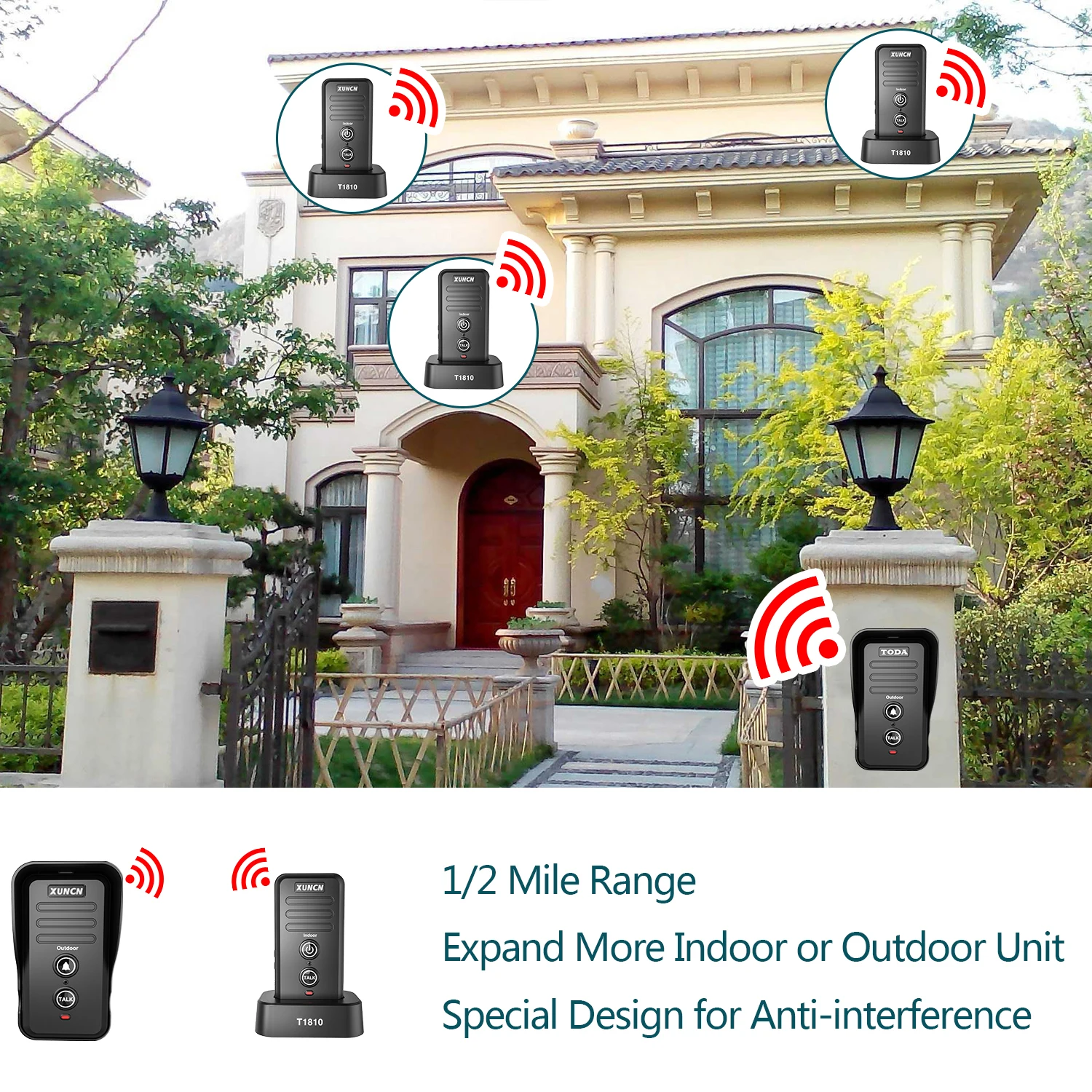 intercom audio XUNCN Wireless Voice Intercom Doorbell for Family House Office Intercom System-1810 More than 1000 Meters Over a Long Distance door intercom system