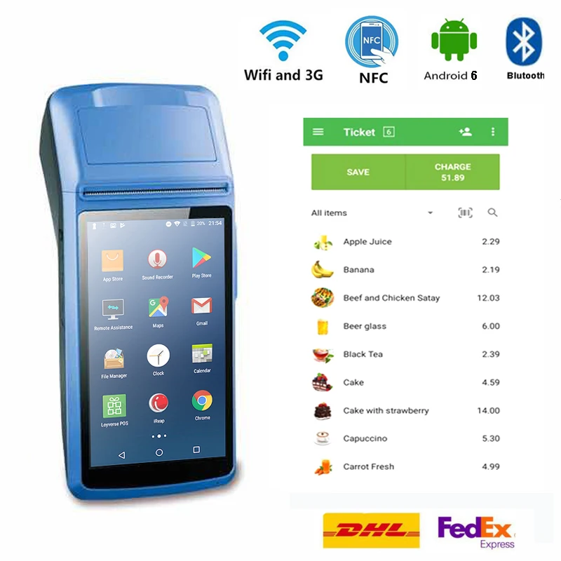 КПК на базе Android пос терминал принтер 3G WIFI Bluetooth NFC Встроенный термопринтер и
