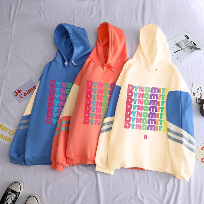 

2020 new letter printed sweatshirt women dynamite same paragraph long-sleeved fleece candy color hoodie bts women's pullover