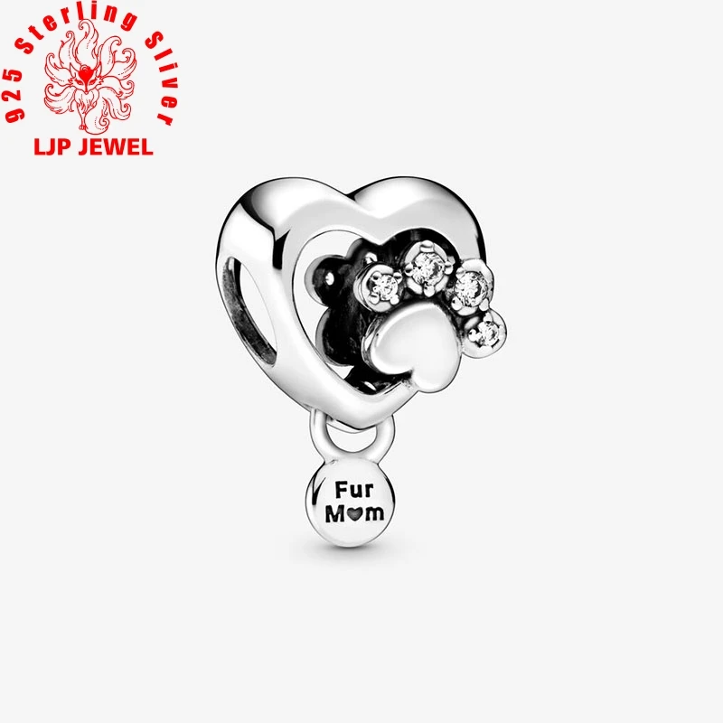 Весенние настоящие бусины 2020 сверкающие шармы с принтом лап и сердцем подходят